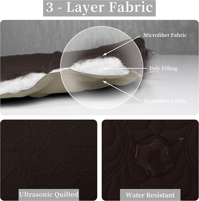 Easy-Going Reversible Quilt Set King, Bedspread with 2 Shams | Olive leaf-Chocolate/Beige, Lightweight Microfiber Bed Comforter, 1 Quilt + 2 Pillow Shams, All-Season Coverlets for Bedroom