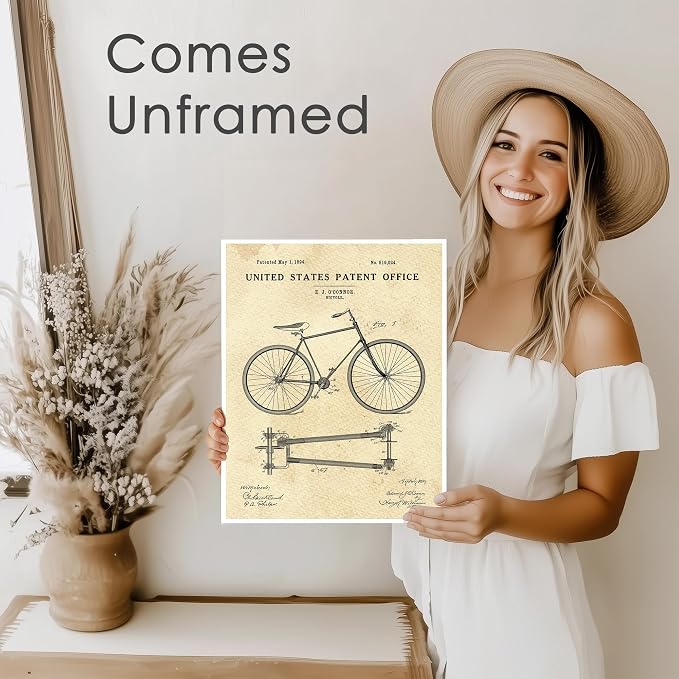 Bicycle Patent Print Wall Art - Unframed - 8x10 | Set the Wheels of Nostalgia in Motion with Classic Art Prints | Wall Décor for Cycling Enthusiasts, Man Caves, or Retro-Themed Spaces | Home Décor