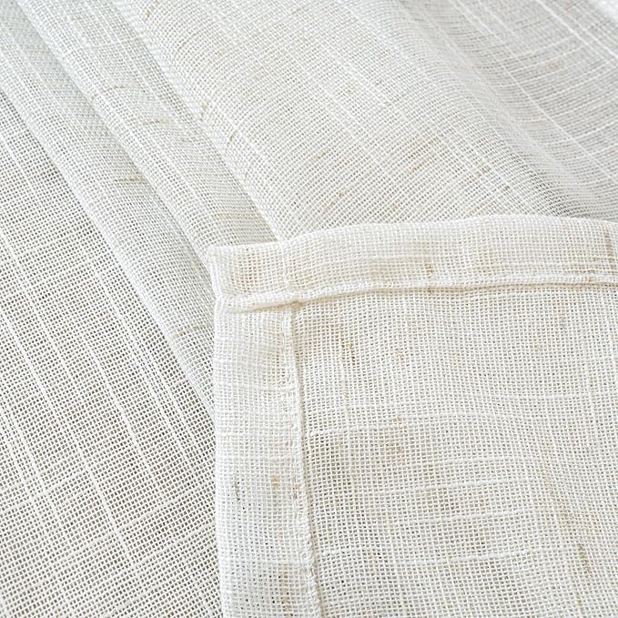 YoungsTex Linen Semi Sheer Curtains 40 Inch Length for Kitchen Window, Short White Light Filtering Drapes Textured with Rod Pocket Back Tab for Cafe Window Over Sink, 2 Panels, 34 X 40 Inch
