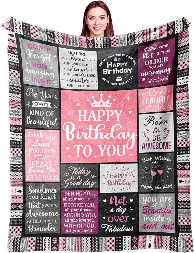 Ivivis Birthday Gifts for Women Girls Throw Blanket 80"X60", Happy Birthday Decorations, Unique Bday Gift Ideas for Her Daughter Friends Mom Sister Wife Grandma