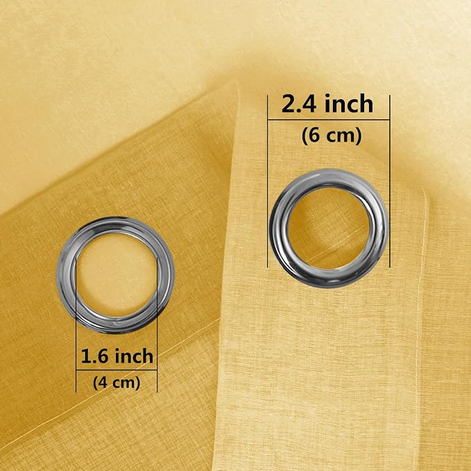 DWCN Ombre Short Sheer Curtains - Faux Linen Semi Voile Gradient Light-Filtering Bedroom and Living Room Curtains, Set of 2 Grommet Top Window Drape Panels, 52 x 54 Inch Length, Mustard Yellow