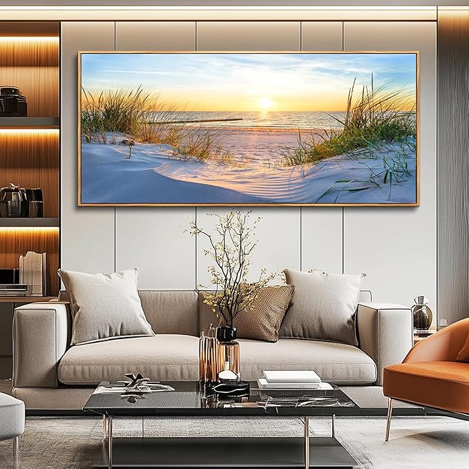 MHARTK66 Large Wall Art For Living Room Wall Decor For Office Ocean Painting Bedroom Wall Decorations Sunrise And Sunset Pictures Artwork For Modern Wood Framed Beach Canvas Prints Poster 72l X 32w