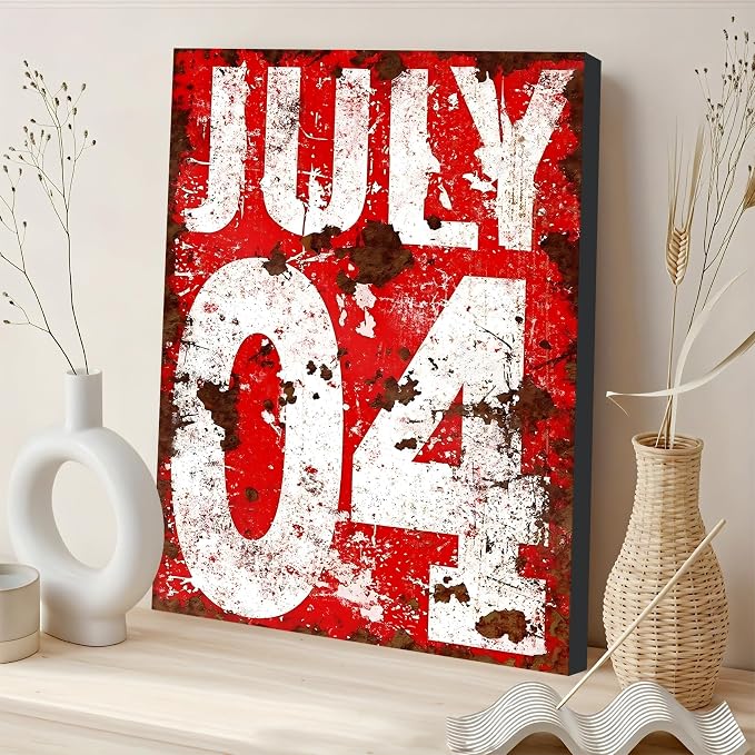 Framed 4th of July Distressed Wall Art, Patriotic Rustic Canvas Art Pictures, USA Independence Day Wall Decor, Made in USA Ready to Hang for Living Room Bar