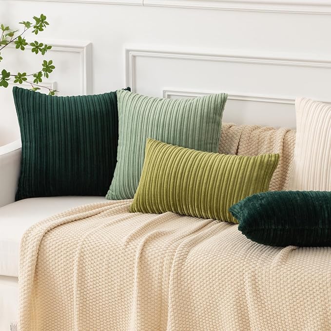 Kevin Textile Striped Corduroy 22”x22” Pillow Covers 2 Pack, Sage Green