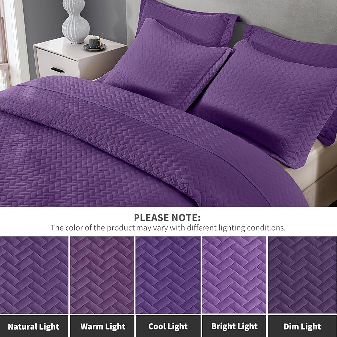 Maple&Stone Purple Quilt Set California King Size, Lightweight Bedspread | Breathable Coverlet with Chevron Pattern, All-Season Dorm Bed Cover Set Bedding Decor 3 Piece