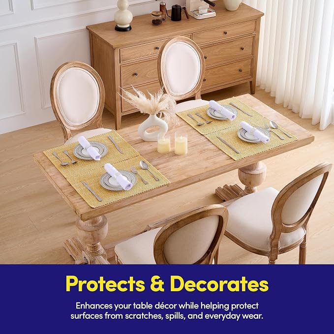 Sweet Home Collection 100% Cotton Placemats for Dining Room Rectangle Two Tone Woven Fabric 13" x 19" Soft Durable Table Mat Set, Set of 6, Gold