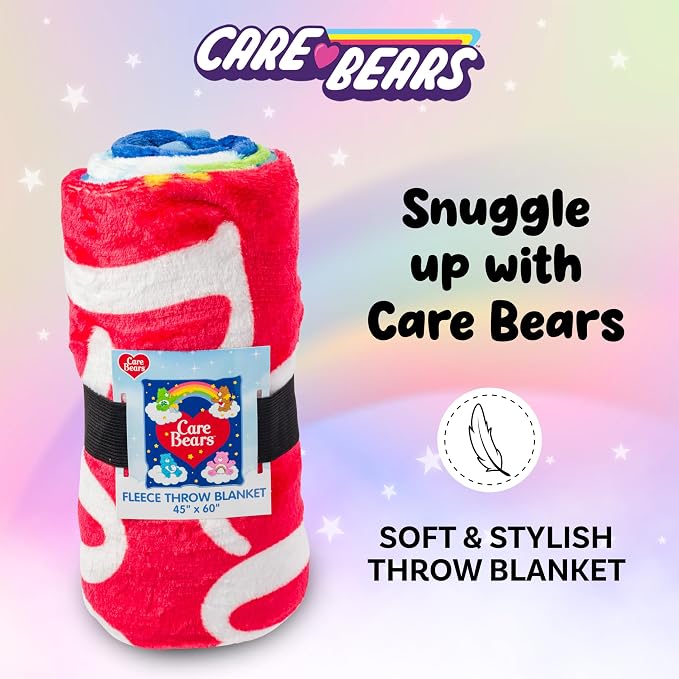 Silver Buffalo Care Bears Rainbow Heart Logo, Fleece Throw Blanket, 45x60in | Bedtime and Tenderheart Bear, Cheer, Soft and Cozy, 180 GSM