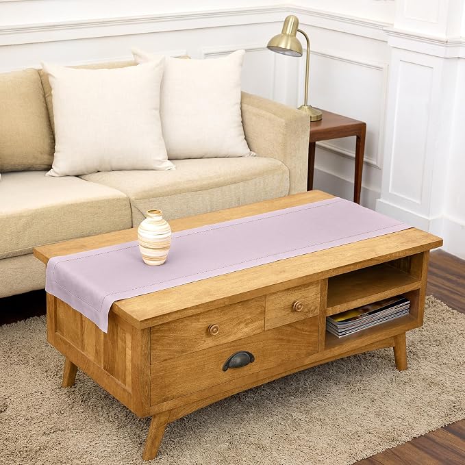 Solino Home 100% Pure Linen Dining Table Runner Lilac Hemstitch, 14 x 48 in | Classic Hemstitch, dresses up dining tables for everyday meals, hemstitched border, mitered corners, soft, OEKO-TEX Certified