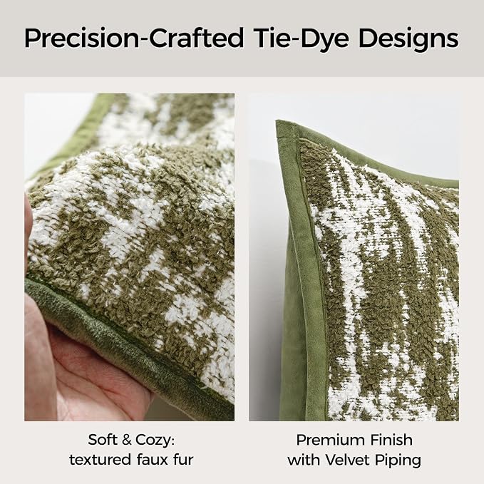 A Moment Throw Pillow Covers 20x12 Inch Set of 2, Soft Textured Decorative Tie-Dye Style Christmas Cushion Covers, Modern Boho Farmhouse Home Decor Pillow Cases for Couch, Bed, Living Room,Olive Green
