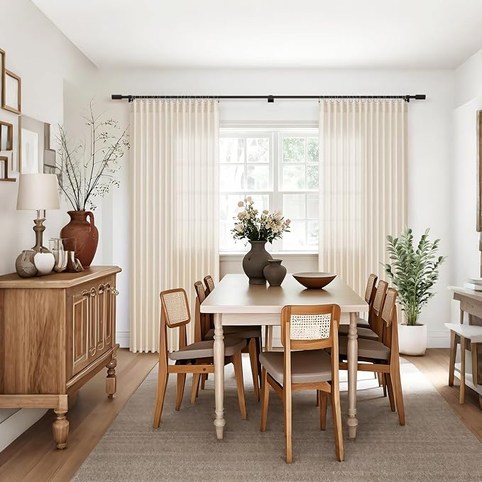 Jowels Beige Linen Curtains 84 Inch Long 2 Panels for Living Room | Tan Flax Light Filtering Sheer Curtain,Back Tab Pocket Pleated Look,Farmhouse Textured Privacy Drapes for Bedroom Window