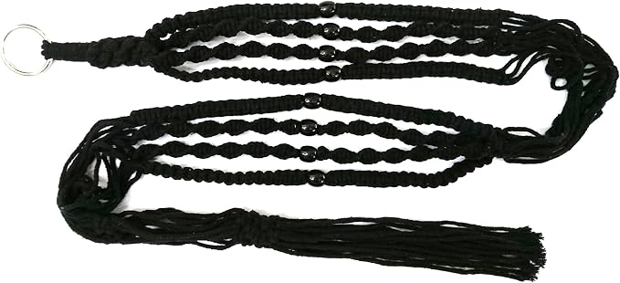 Macrame Plant Hanger & Holder, Hanging Planter 4 Legs Double Deck for 8 inch to 10 inch Two Pots Indoor Outdoor Hanging Planter Cotton Rope 67 Inch with Metal Ring (Cotton-Black)