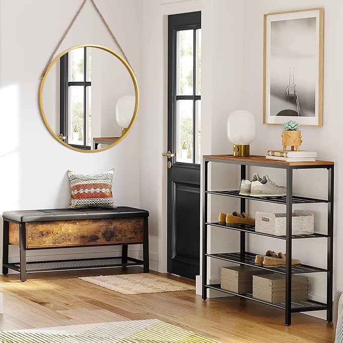 Hanging Mirror Circle Mirror Farmhouse Gold Large Round Hanging Wall Mirror Artistic with Rope for Bathroom Bedroom Vanity Living Room Entryway 24"