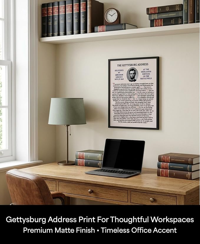 Abraham Lincoln Gettysburg Address Wall Art, History Print, 11x14 | Unframed patriotic speech poster. American classroom, office, den decor. Gift for teachers, veterans, history lovers