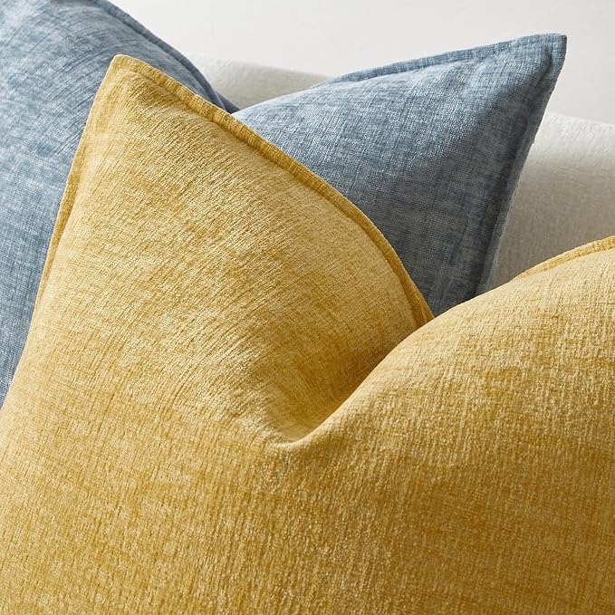 JUSPURBET 26x26 Chenille Decorative Throw Pillow Covers Set of 2,Yellow | Cozy Soft Cushion Covers Case with Hidden Zipper for Couch Sofa Bed Home Decor Living Room