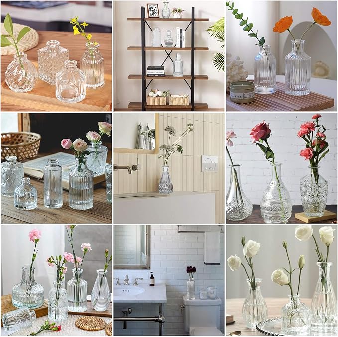 Glass Bud Vase Set of 33, Clear Small Vases Bulk for Wedding & Home Decor | Assorted Shapes & Sizes, Premium Clear Glass, Sturdy Packaging, Versatile for Weddings/Events/Home, Great Gift Choice