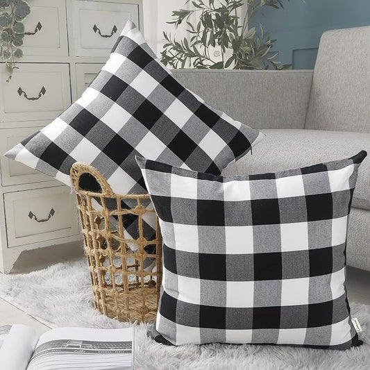 Black and White Buffalo Check Plaid Throw Pillow Covers 18x18 Set of 2 | Soft Black Couch Pillow Covers 18 x 18, Black and White Buffalo Plaid Christmas Pillow Covers Set of 2, Outdoor Porch Pillows