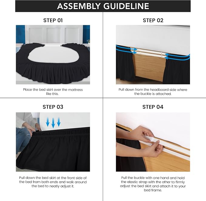 Wrap Around Twin Bed Skirt, Easy Fit Elastic Belt, 16 Inch Drop, Grey | No Mattress Lifting, Stay-Put Design, Adjustable Buckle & Elastic Belt, Wrinkle & Fade Resistant, Brushed Microfiber