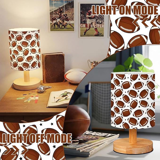 VIHOSE Football Kids Table Lamp for Bedroom Kids Bedside Lamp with Linen Wooden Nightstand Cartoon Nursery Lampshade for Girls Boys Living Room