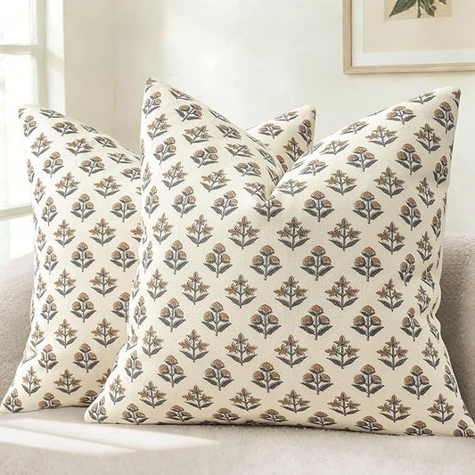 YCOLL Farmhouse Floral Euro Sham Pillow Covers 24x24 Set of 2, Rustic Country Decorative Cushion Covers Vintage Throw Pillow Covers for Bed Sofa Couch Chair Living Room Home Decor, Rust Copper