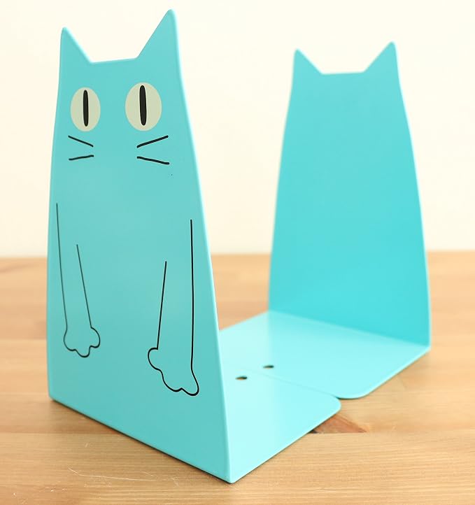 TOBSON Cute Cat Heavy Duty Bookend Nonskid Bookends Art Decoration,A Pairs(Blue)