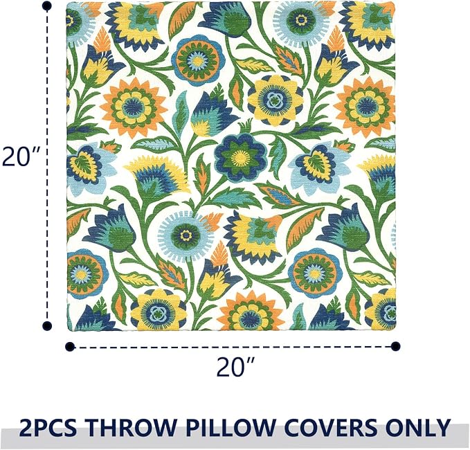 Outdoor Pillow Covers Waterproof 20x20 Inch Set of 2 Fiesta Floral Decorative Outside Patio Furniture Cushion Cases Decor for Porch Garden