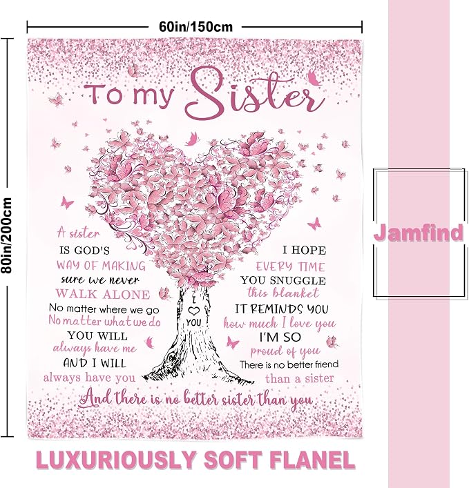 Sister Birthday Gifts, Sisters Gifts from Sis, Gift for Sister Birthday Blanket 60"x 80", Best Big Sisters Birthday Graduation Ever Gift Ideas for Women