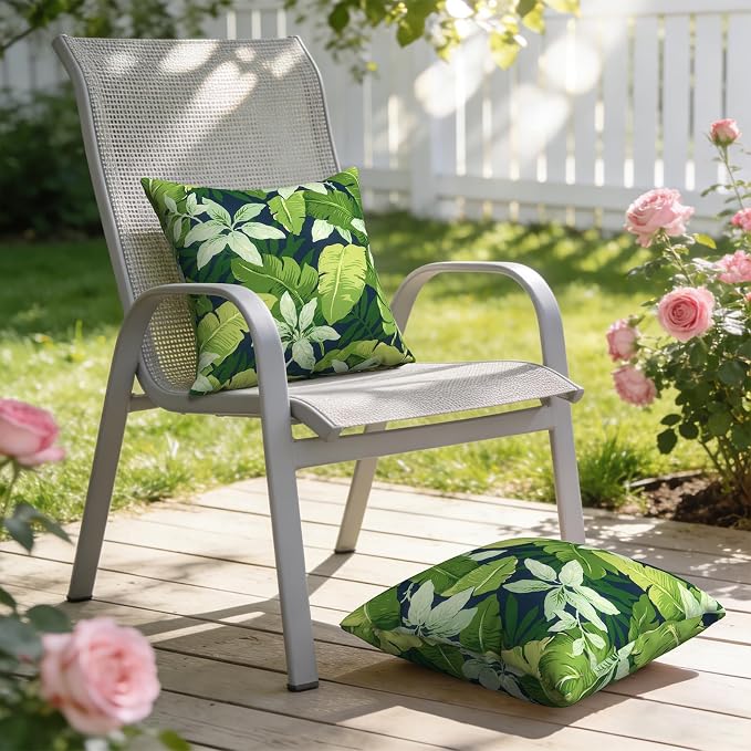 Outdoor Throw Pillow Covers 18x18 Inch, Decorative Pillow Covers for Patio Furniture, Jungle Leaves Modern Cushion Cases for Garden Couch Home Sofa, Pack of 2