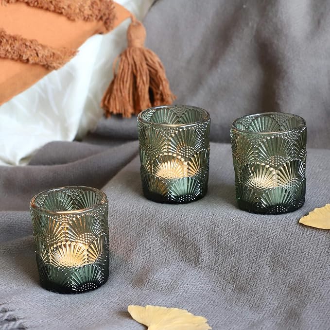 Woho 24pcs Green Votive Candle Holder, Tealight Candle Holder for Christmas