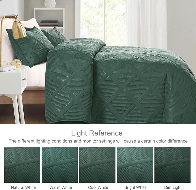 Exclusivo Mezcla Quilts Queen Size, Green | Soft Bedspreads with 2 Pillow Shams, Modern Striped Pattern, Lightweight Bedding Set Coverlets for All Seasons, 90x96 Inch