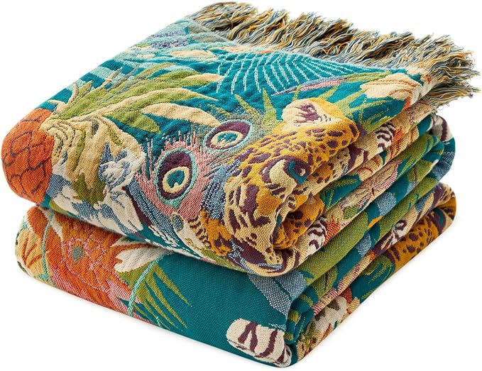 MSGKV Boho Throw Blanket 60"x80" Cotton Leopard Blanket for Bed & Couch | 100% Cotton Throw, Muslin Blanket, Summer Breathable, Lightweight Comfort, Farmhouse Decor, All Seasons, Machine Washable
