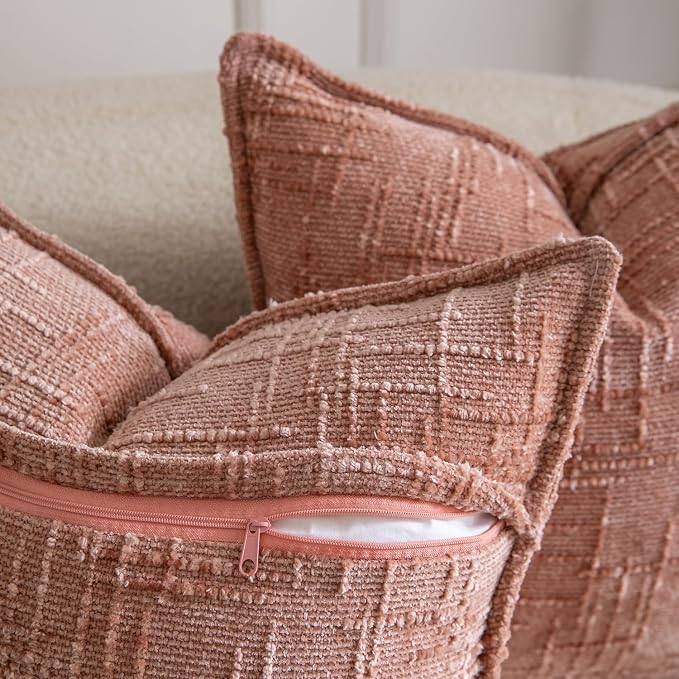 MADIZZ Pack of 2 Chenille Throw Pillow Covers 24x24 Inch Pink Soft Neutral Decorative Throw Pillows for Couch Sofa Boho Accent Cushion Covers Modern Farmhouse Home Decor for Bedroom Living Room