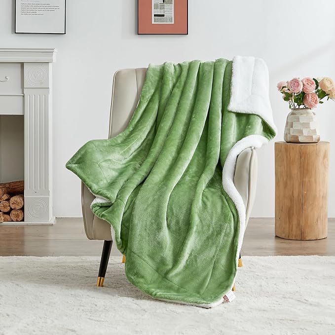 SOCHOW Sherpa Fleece Throw Blanket, Sage Green, 50x60 inches | Double-Sided Super Soft Luxurious Plush Blanket Throw Size