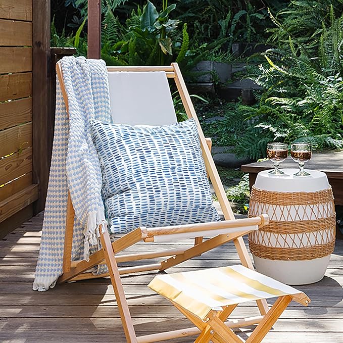 Outdoor Throw Pillow Covers 16x16 Inch, Square Patio Pillow Cases Pack of 2, Modern Decorative Back Cushion Covers for Patio Furniture Garden Couch Farmhouse, Pebble Blue