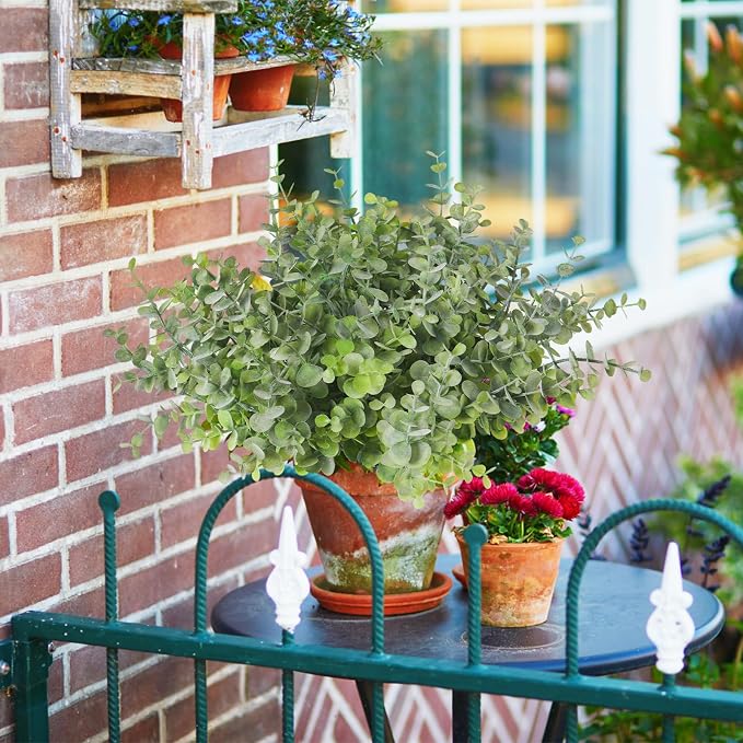 RECUTMS 12Bundle Artificial Eucalyptus Plant Greenery Stem 13In Dusty Green | Plastic Boxwood Shrubs Branch,No Maintenance,Long-last,Outdoor Planter Vase Centerpiece Farmhouse Garden Wedding Party Decor