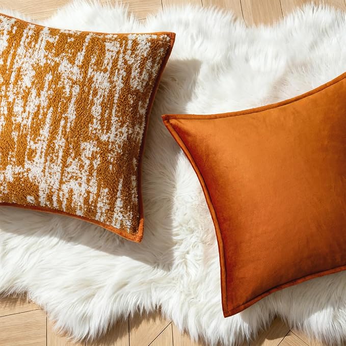 a moment Throw Pillow Covers 20x20 Inch Set of 2, Soft Textured Decorative Tie-Dye Style Cushion Covers, Modern Boho Farmhouse Home Decor Pillow Cases for Couch, Bed, Living Room,Burnt Orange