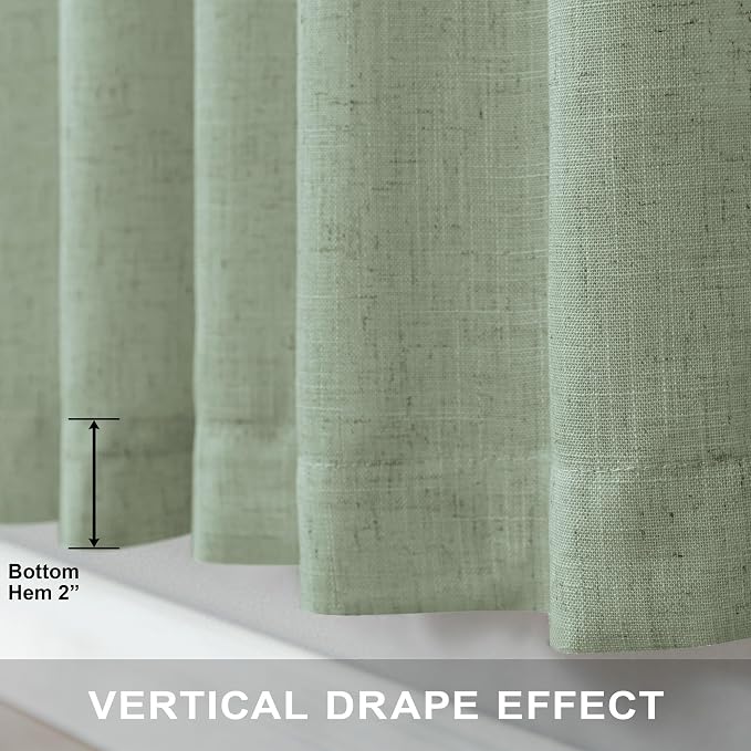 Sage Green Curtains 84 Inch Length for Living Room 2 Panels Back Tab Rod Pocket Drapes Light Filtering Sheer Linen Cotton Textured Light Green Curtain for Bedroom Rustic Boho Farmhouse Decor 7 FT Long