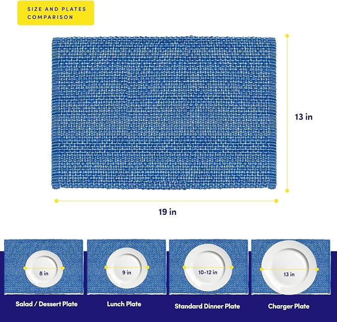 Sweet Home Collection 100% Cotton Placemats for Dining Room Rectangle Two Tone Woven Fabric 13" x 19" Soft Durable Table Mat Set, Set of 6, Dark Blue
