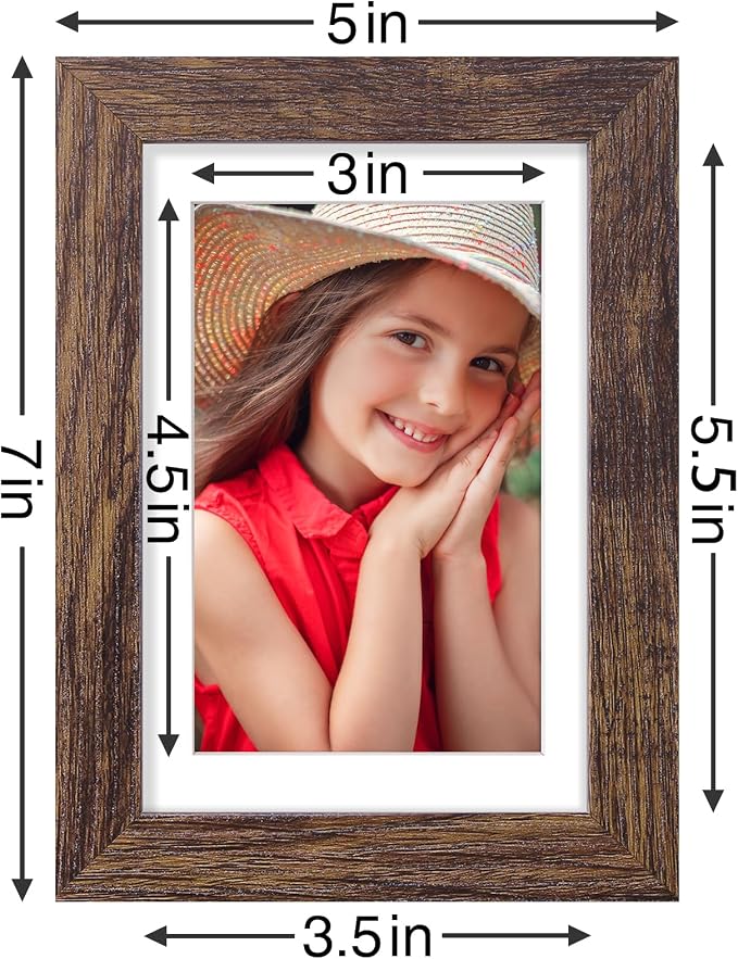 Vittanly 4x6 Picture Frames Set of 9 for Wall or Tabletop Display, Brown | Display Pictures 3.5x5 with Mat or 4x6 without Mat, Small Photo Frames, Engineered Wood with Shatter Resistant Plexiglass