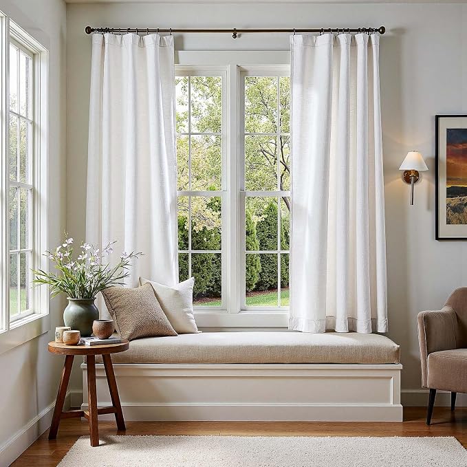 jinchan Soft Linen Curtains Set 2 Panels, Off White Curtains 72 Inch Length, Farmhouse Light Filtering Drapes for Living Room Bedroom, Sheer White Drapes Back Tab Top (W50 x L72, Off White)