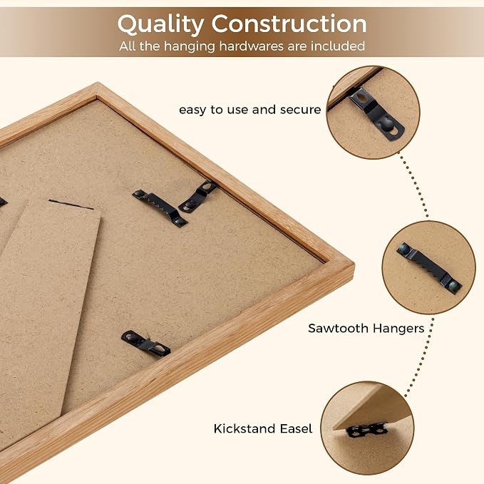 Fun Memories 8x10 Oak Picture Frame for Wall, 8x10 Frame with Matted to 5x7, Solid Wood Picture Frames for Wall Art Photo and Prints (Beige, 1 Pack)