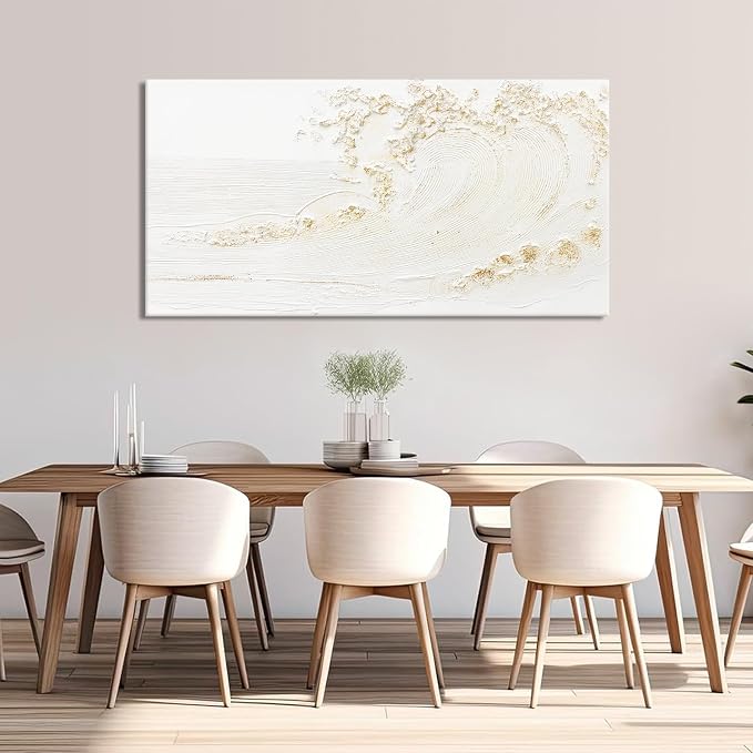 Canvas Wall Art Decor White Wall Art Silent Waves With Gold Canvas Art Wall Decor Wall Art Painting Decorations Artwork Wall Art Prints For Room Living Room Bedroom Office Decor 20x40 Inch