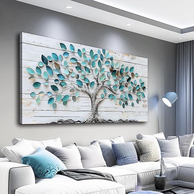 QIYILEXWART Large Wall Decor For Living Room Canvas Wall Art For Office Modern Wall Decorations For Bedroom Green Tree Landscape Painting Abstract Pictures Artwork Room Home Decor 24x48 In