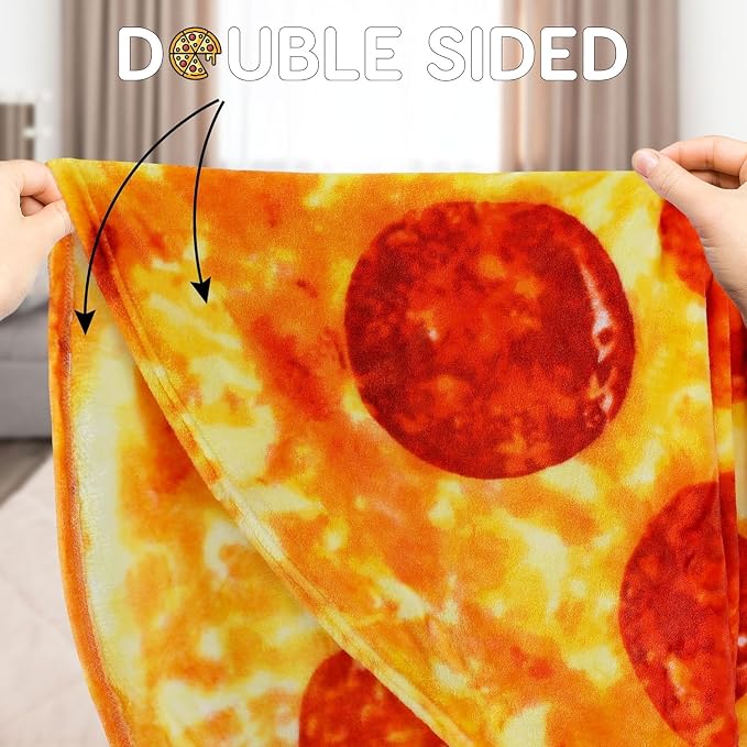 Zulay Kitchen Giant Double Sided Pepperoni Pizza with Gift Gift Packaging - Novelty Blanket for Adults & Kids - Soft Flannel Round Pepperoni Blanket for Indoors, Outdoors, Home, 285 GSM - 60 Inches