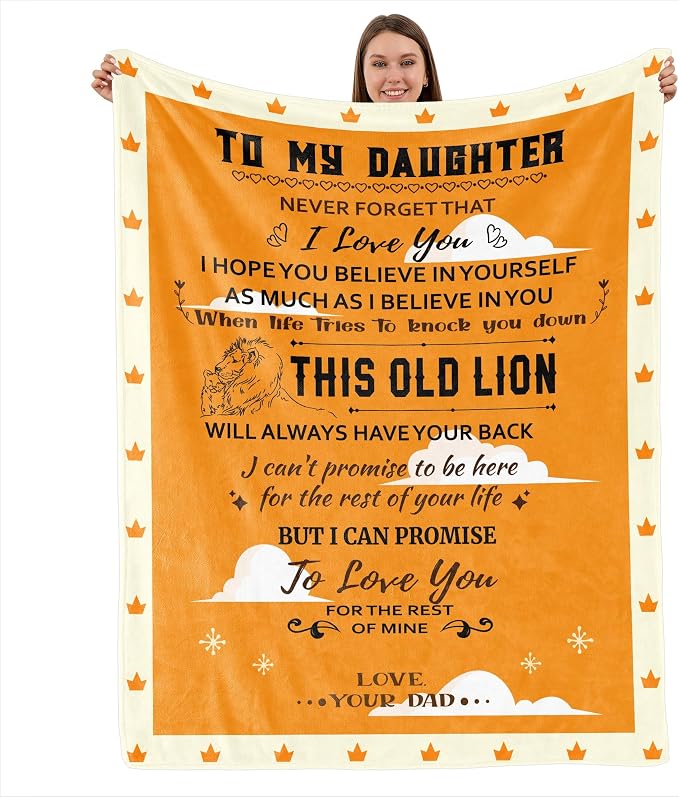 TURMTF to My Daughter Blanket from Dad, Soft Flannel Throw with Lion Design This Old Lion Has Your Back, Inspirational Adult Daughter Gift for Birthday Christmas,Fathers Day,Christmas
