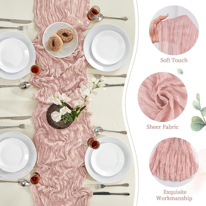 6 Pack Dusty Pink Cheesecloth Table Runner 35×120 Inch Fall Boho Home Decor | Rustic cheese cloths Sheer Gauze for Wedding Bridal Baby Shower Birthday Party Table Decor Halloween Thanksgiving Christmas