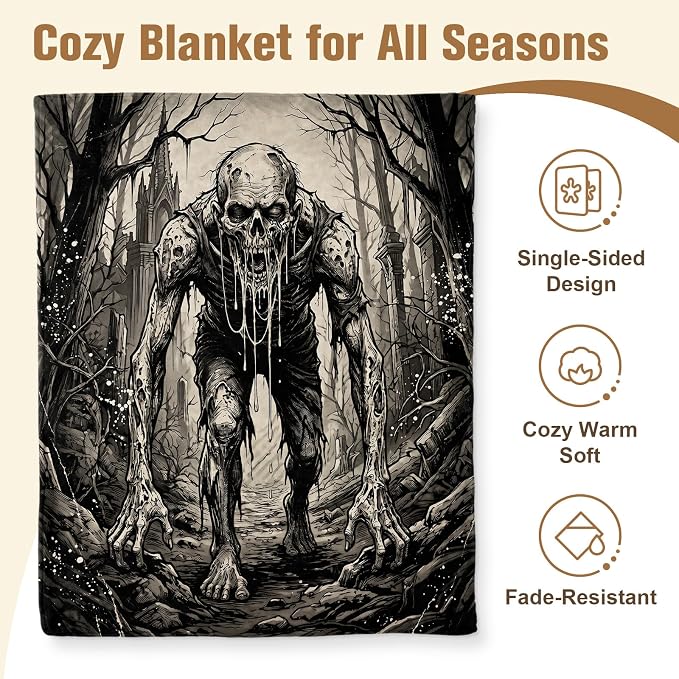 Aimego Scary Zombie Blanket, for Horror Fans, 50"x60" | Ultra-Soft Flannel Fleece Throw, All Seasons Cozy Leightweight Blanket for Sofa Bed Chair, Birthday Back to school Present