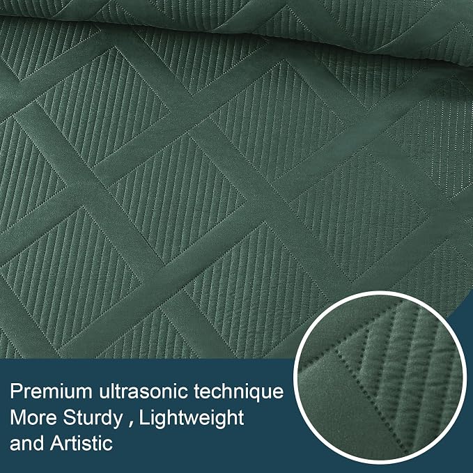 Exclusivo Mezcla Quilt King Size, Green | Soft Bedspreads with 2 Pillow Shams, Modern Striped Pattern, Lightweight Bedding Set Coverlets for All Seasons, 104x96 Inch