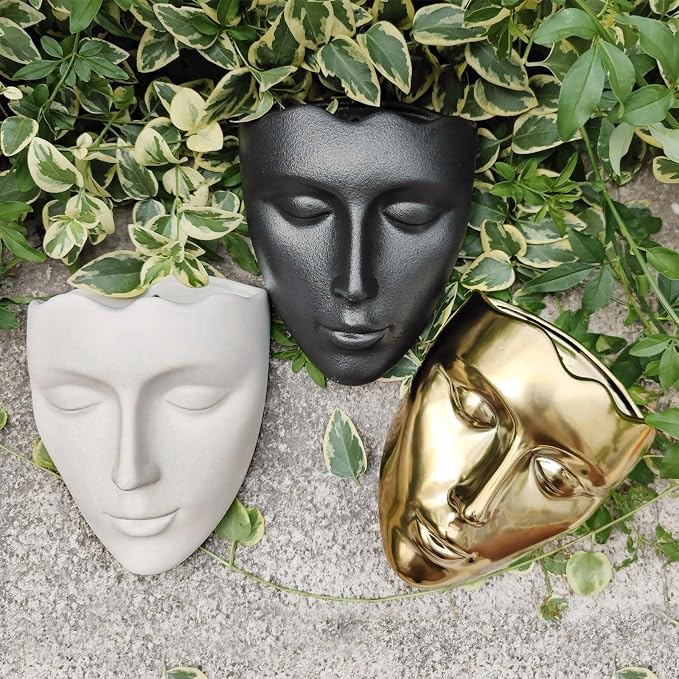 Ceramic Female Form Face Vase,Modern Sculpture Planter Pot,Human Face Shaped,Wall Hanging Plant Pot with Drainage Home Centerpieces Office Outdoor Hanging Decor