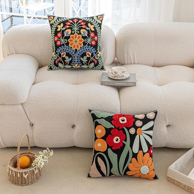 YIcabinet Pack of 2 Throw Pillow Covers,Leaf Snowflake Embroidered Pillow Case Soft Decorative Pillowcases for Home Sofa Couch 18x18 Inch