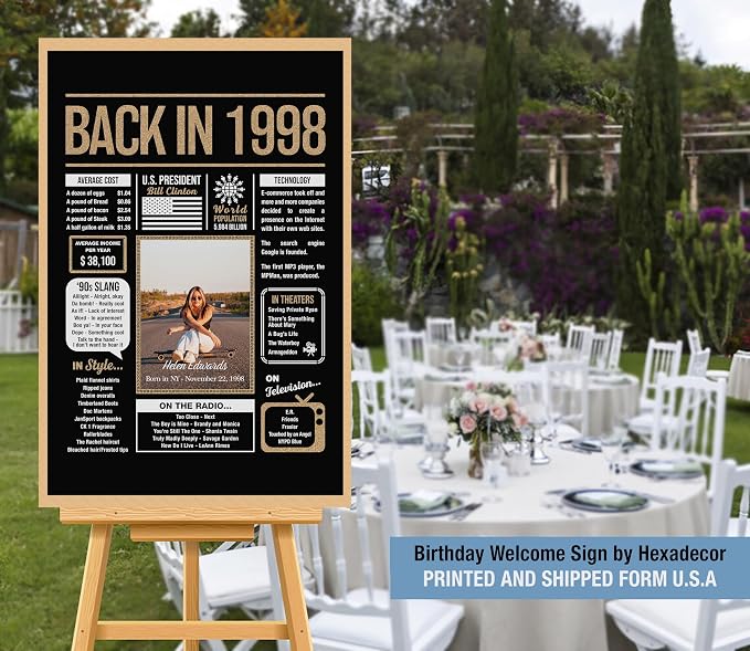 Personalized 27th Birthday Party Decorations Men, Women, Him, Her - Custom Gifts Idea For 27 Years Old, Back In The Year You Born Newspaper For 27th Birthday Poster No Frame Black Gold